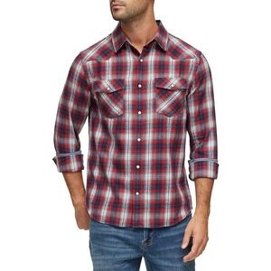 NWT FLAG & ANTHEM Plaid Indigo Dyed Pearl Snap Western Red Button Down Size 4XLT